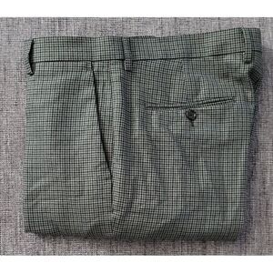 J. Crew Men's Ludlow Slim Green Check Wool Cotton Flat Front Dress Pants 34 X 31